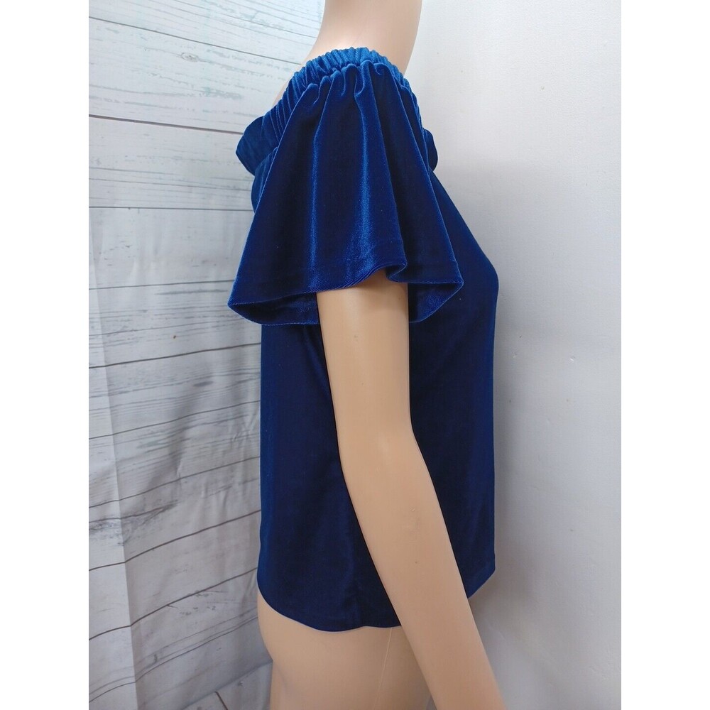 White House Black Market Blue Velvet Velour Short Sleeve Top XS - Picture 4 of 10